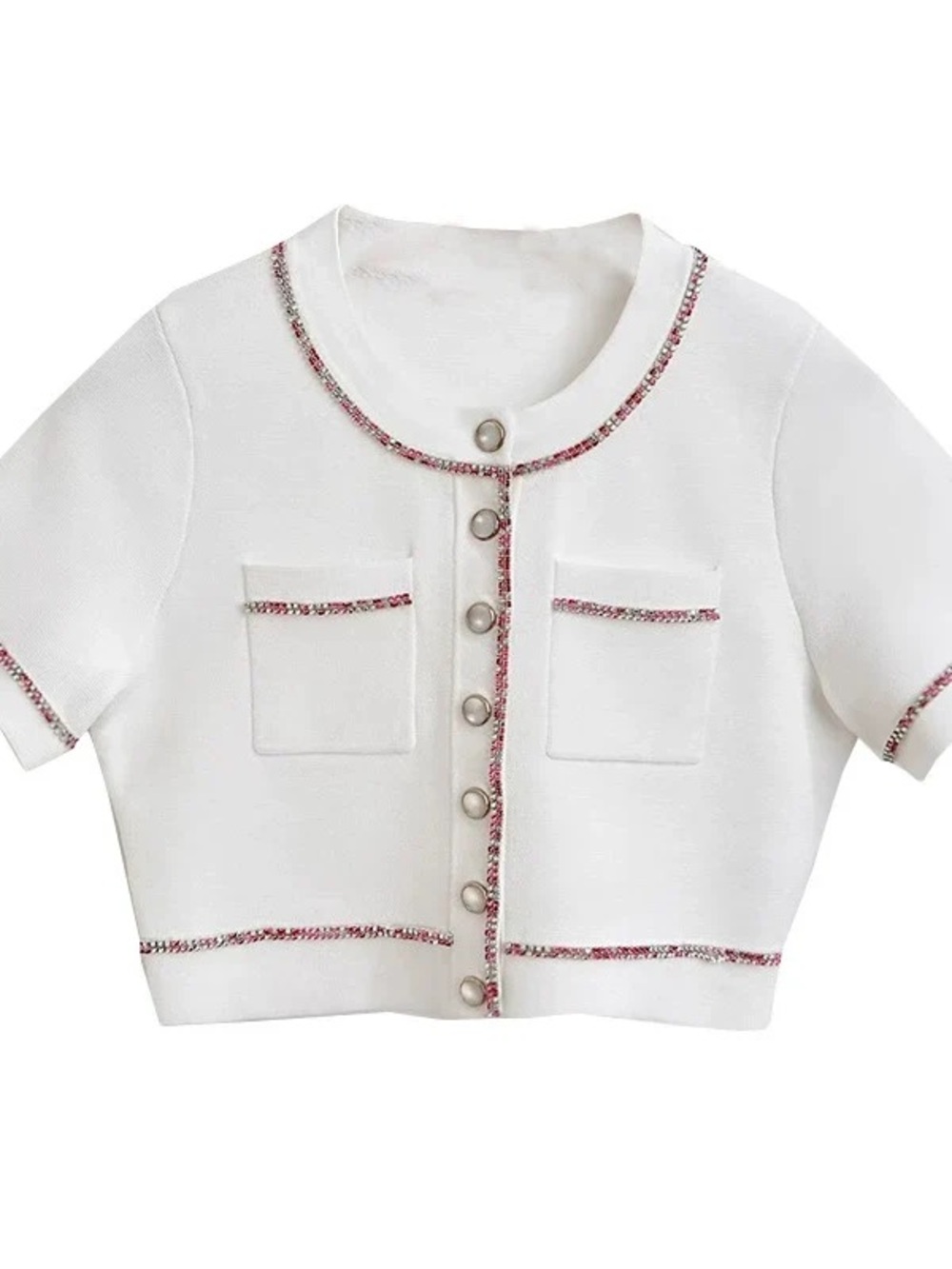 Sandro Cream Cropped Button-Front Short Sleeve Shirt